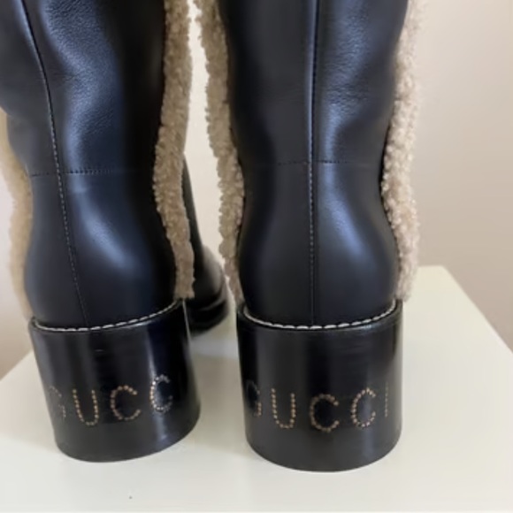 Gucci Shearling Trim Knee High Black Boots 39 ❤️💚 - Picture 8 of 16